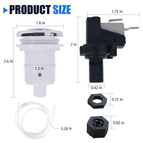Detailed dimensions of 16A On Off Push Button Switch For Whirlpool Jets Bath Tub Spa Air Switch Replacement Black Easy Install