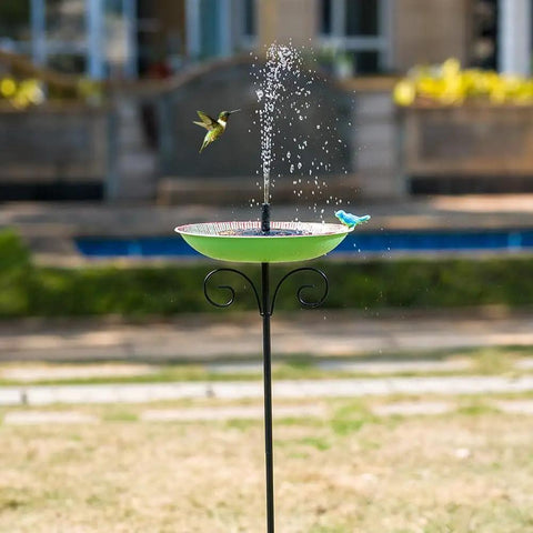 Durable 10 Inch Standing Metal Bird Bath With Stake Outdoor Garden Feeder Bowl Vintage Green Yard Decor For Patio And Lawn Weather Resistant With Easy To Clean Surface And Rust Proof Finish installed in garden