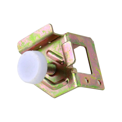 Rock Solid 4 Pack M8 Adjustable Cabinet Leveling Feet Heavy Duty Metal Furniture Stabilizers showing a metal leveling bracket with white foot.