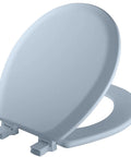 Cameron Sky Blue Toilet Seat With Non Slip Heavy Duty Wood Construction For Durability And Comfort No Wobble Easy Clean Hinges For Quick Deep Cleaning Made In USA Round Shape Fits Most Toilets For A Slick Modern Classic Bathroom Upgrade