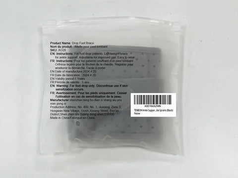 Foot Drop Ankle Brace Orthosis With Cushioned Adjustable Wrap Compression packaging with instructions and barcode visible