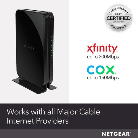 Save Big On Internet By Dropping Rental Fees With This Cable Modem CM500 That Supports Plans Up To 400 Mbps And Plays Nice With Xfinity And Cox So It Pairs With Any Router For A Simple Plug In Setup. Black CM500 modem with certification, compatible with Xfinity and Cox.
