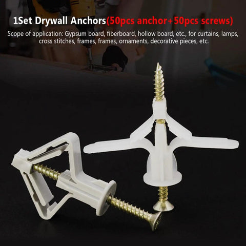 Heavy Duty Drywall Anchor Kit Two Pack With Anti Turn Ribbed Expansion Design For Secure Shelf Mounts In Soft Or Hard Drywall Rust Resistant Self Fasteners For Sturdy Wall Hangs, white anchors with screws