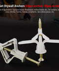 Beefed Up Heavy Duty Drywall Anchor Kit With Screws For Hollow Walls 50 Anchors And 50 Screws Twin Expansion Ribbed Anchors For Strong Hold Anti Rotation Design High Temperature And Humidity Resistant Mounts, white plastic anchors with screws