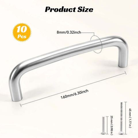 10 Pack Six And A Quarter Inch Brushed Stainless Steel Cabinet Pulls 160mm Center To Center Wire Drawer Handles for size reference