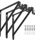 Rock Solid Heavy Duty Metal Closet Rod And Shelf Support Brackets For Clothes Hanger Poles Black Wall Mount Storage Kit 3 Pack close-up display