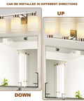 Heavy Duty 3 Light Bathroom Vanity Lights Brushed Nickel Wall Sconce With Striking White Marble Glass Shade showing installation options above mirrors.