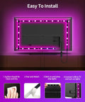 LED TV Backlight Kit For 32 To 43 Inch Screens with installation steps and pink ambient lighting effect.