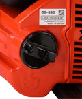 Close-up of starter cover on Timber Wolf 20 Inch Gas Chainsaw With 59.8cc Power, Easy Start and Hassle Free Operation.