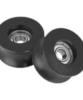 Set Of 4 Nylon Coated U Type Pulley Wheel Bearings 8x39.5x20.1mm Rail Ball Bearings For Smooth Quiet Motion In DIY Gearhead Projects And Equipment With Grease Packed For Easy Install And Low Maintenance, two black bearings