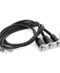 Three Button Motorcycle Handlebar Switch With Stainless Steel Headlight All In One Horn And Turn Signal Controls Left Side Mount 60cm Copper Wire Harness For Motorcycle ATV Dirt Bike Electric Bike Weatherproof shown on white background, highlighting the three buttons and copper wire harness.