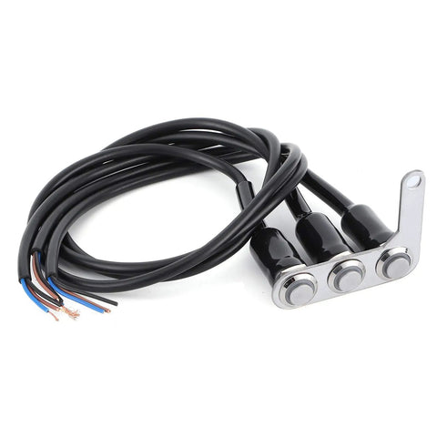 Three Button Motorcycle Handlebar Switch With Stainless Steel Headlight All In One Horn And Turn Signal Controls Left Side Mount 60cm Copper Wire Harness For Motorcycle ATV Dirt Bike Electric Bike Weatherproof shown on white background, highlighting the three buttons and copper wire harness.