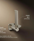 Side view of Parallel Vertical Toilet Tissue Holder Wall Mount Modern Bathroom Accessory with dimensions and brushed nickel finish.