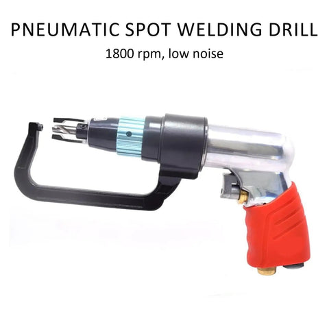 Air Powered Spot Weld Drill For Auto Body Sheet Metal Repair Pro Grade, 1800 RPM Welder With Four Bit Set, red grip