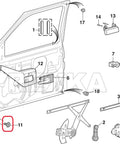 Diagram showing parts and clips for Ford door assembly, includes Item 11 and interior fasteners for restoration use.