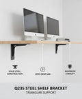 Sturdy Q235 Steel Triangular Shelf Bracket For Floating Desks And Wall Shelves, Built Tough Wall Mount Support in black finish with computers