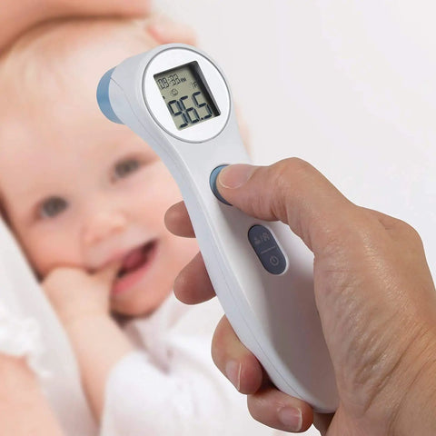 Infrared Forehead Thermometer Digital White No Touch Readout Lightweight Compact Body Temperature Reader For Home Use Quick Reading Safe Pediatric And Adult Temperature Check Battery Powered, used on baby forehead