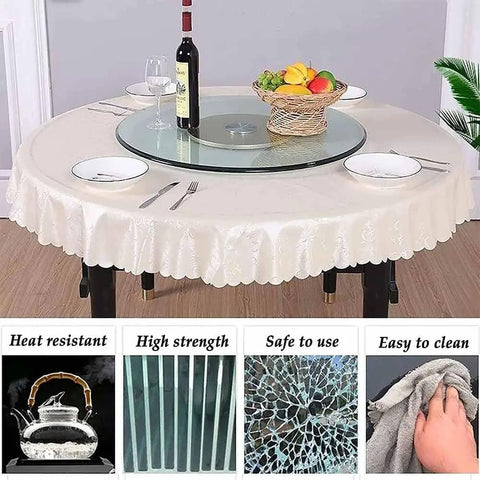 Dining table with Large Lazy Susan Turntable For Dining Table With Clear Tempered Glass, 360 Degree Rotating Tray, Smooth Bearing Swivel