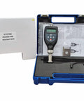 Heavy Duty Shore Hardness Test Stand With Digital OOO Durometer And Usb Software For Rubber Plastic Testing Featuring Peak Hold Avg Calc And Low Battery Alert To Keep You Rolling Smooth in a sturdy blue case.