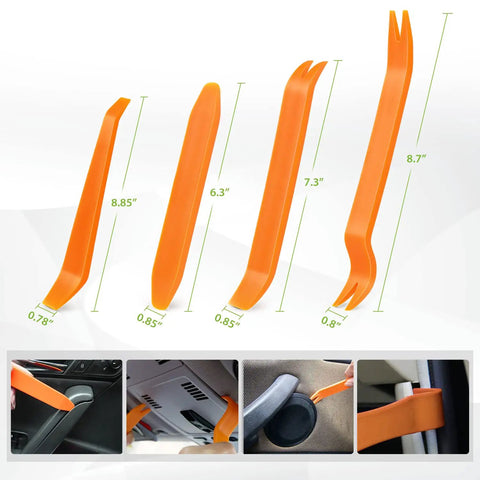 Orange fastener removal tools from 240 Piece DIY Friendly Car Retainer Clips Kit With 12 Sizes 6.3mm To 10mm in use.