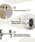 Smooth rotation and sliding wheels for Frosted Glass Bifold Closet Doors Kit 60 Inch By 84 Inch Three Lite Panels With Brushed Nickel Sliding Hardware