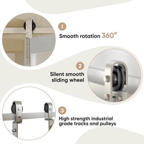 Smooth rotation and sliding wheels for Frosted Glass Bifold Closet Doors Kit 60 Inch By 84 Inch Three Lite Panels With Brushed Nickel Sliding Hardware