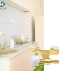 Solid Five Pack Of Heavy Duty Hinge Pin Door Stoppers In Premium Satin Brass Matte Gold Finish with rubber bumper in kitchen setting.