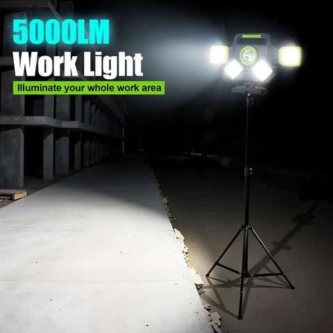 Rechargeable 55W Magnetic Work Light With 5000 Lumens Pro Grade Foldable 360 Degree Rotatable LED Six Lighting Modes