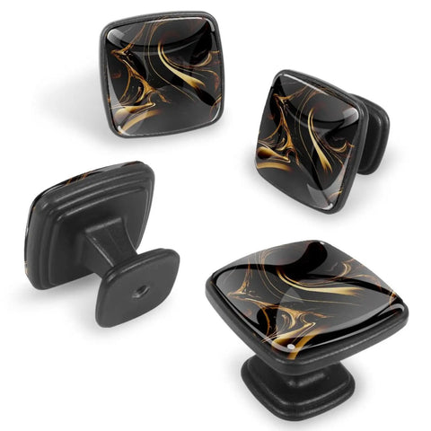 Abstract Marble Fluid Art Black Gold Drawer Pulls 4 Pack Clear ABS Glass Cabinet Handles With Screws for modern home upgrade
