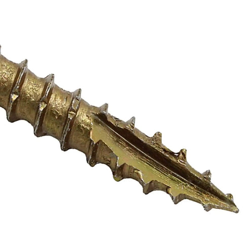 Close-up of Pro Standard 9 X 5 Inch Bronze Coated Wood Screws Torx Star Drive Trim Head for ACQ treated lumber.