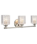 Three Light Metal Bathroom Vanity Wall Light Fixture, 24 Inch Wide, Brushed Nickel Finish With Clear Glass Shades, UL Listed