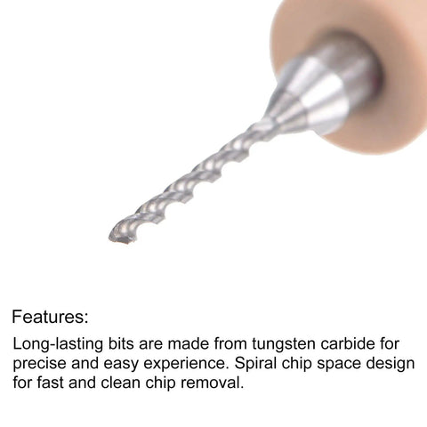Close-up of a Micro PCB Drill Bit with 1mm tungsten carbide tip, part of a set for CNC engraving and circuit board drilling.