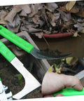 Six Piece Manual Weeder And Grass Clearing Sickle Set With Ergonomic Design For Easy Weeding Root Removal And Lawn Care Handy Garden Kit displayed in use in a garden setting.