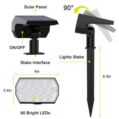 8 Pack Outdoor Solar Spot Lights With 65 LEDs IP65 Waterproof Landscape Pathway Garden Lights For Your Yard Driveway And House