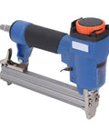Knockout Quality Straight Shooter Lightweight Air Powered Brad Nailer Built Tough With Quick Release Bottom Feed Magazine, side view.