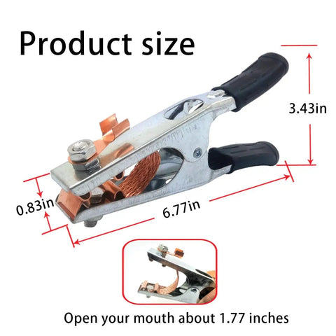 Heavy Duty 500A Welding Ground Clamp For Automotive Use Iron Electroplated Earth Clip detailed size specifications