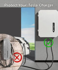 Wall Mounted 1.2MM Cold Rolled Steel EV Charger Protection Box for Tesla with cables on garage wall and weatherproof features.