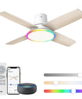 44 Inch Flush Mount Ceiling Fan With Bright Lights, Smart App And Remote Control, Slick Rgbic Mood Lighting, Solid Performance For Ultimate Chill Vibe And Total Room Refresh with remote and app.