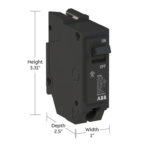 20 Amp Single Pole Circuit Breaker For 120/240 VAC, Thermal Magnetic Plug-On Load Center Protection, 10 kAIC Interrupt Rating, Durable Safety For Residential And Commercial Panels. Black ABB breaker, 3.31 in high