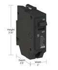 30 Amp Single Pole Circuit Breaker With Heavy Duty Thermal Magnetic Build And 10 Kaic Rating, 3.31" height, plug-on installation.
