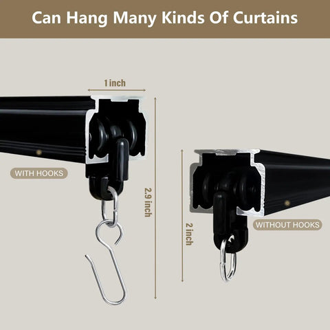 Heavy Duty Ceiling Curtain Track System With Wall Mount And Ceiling Mount No Sag 15 Feet Black Aluminum Track For Curtains And Room Dividers Includes Hooks Smooth Quiet Glide Pulleys Durable And Rust Resistant, with hooks