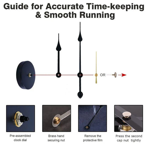 Two Pairs Of 3D Clock Hands For DIY Wall Clock Movement Quartz Mechanism Large Black Gold Hand Set installation guide