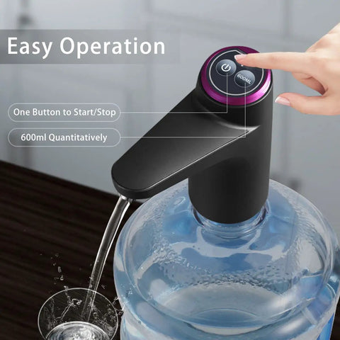 Portable Water Dispenser For 5 Gallon Jugs With 600ml Measured Pour Pump USB Powered Two Color Indicator Light in use