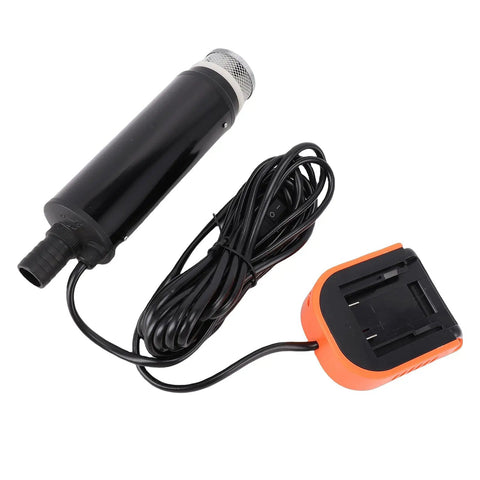Skip The Cord Hassle With This Heavy Duty Cordless Submersible Sump Pump Delivering 500 GPH Flow And 16 Feet Of Lift To Clear Pool Covers Basements And Ponds Fast With Built In Sediment Filter portable pump and battery pack with hose attachment.