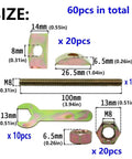 Rock Solid Countertop Connector Kit With 10 Sets Of Drawbolt Bolts showing dimensions and parts for assembly