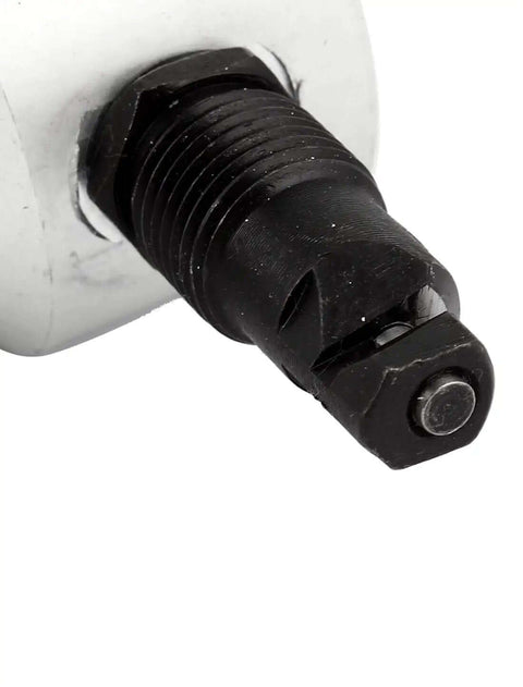 Close-up of Beefed Up Nibbler Cutter Drill Attachment For Metal Sheets Black Silver Tone Double Head Nibbler Tool