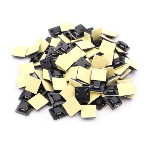 Premium Heavy Hitter Adhesive Cable Tie Bases 400 Piece Pack Black Self Stick Wire Mounts on a white background.
