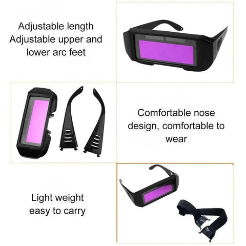 Knockout Proof 2 Pack Solar Auto Darkening Welding Goggles With Crystal Clear Lenses And Cushioned Headgear view showcasing adjustable parts and design features.