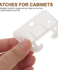 Hand holding white piece from 12-Piece Plastic Drawer Rail Guides Replacement Kit for Cabinets, Closets, Dressers and Furniture Systems