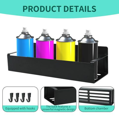 Close-up of 8 Pack Magnetic Spray Can Holders Wall Mounted Set For Garage And Home Workshop Magnetic Bottle Organizer Rack